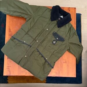 RefrigiWear Insulated Work Jacket Olive Green with Black Collar Made In USA
